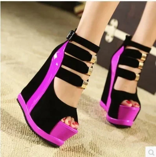 New Genuine Women Platform Sandals Wedges High heel 14cm Peep Toe