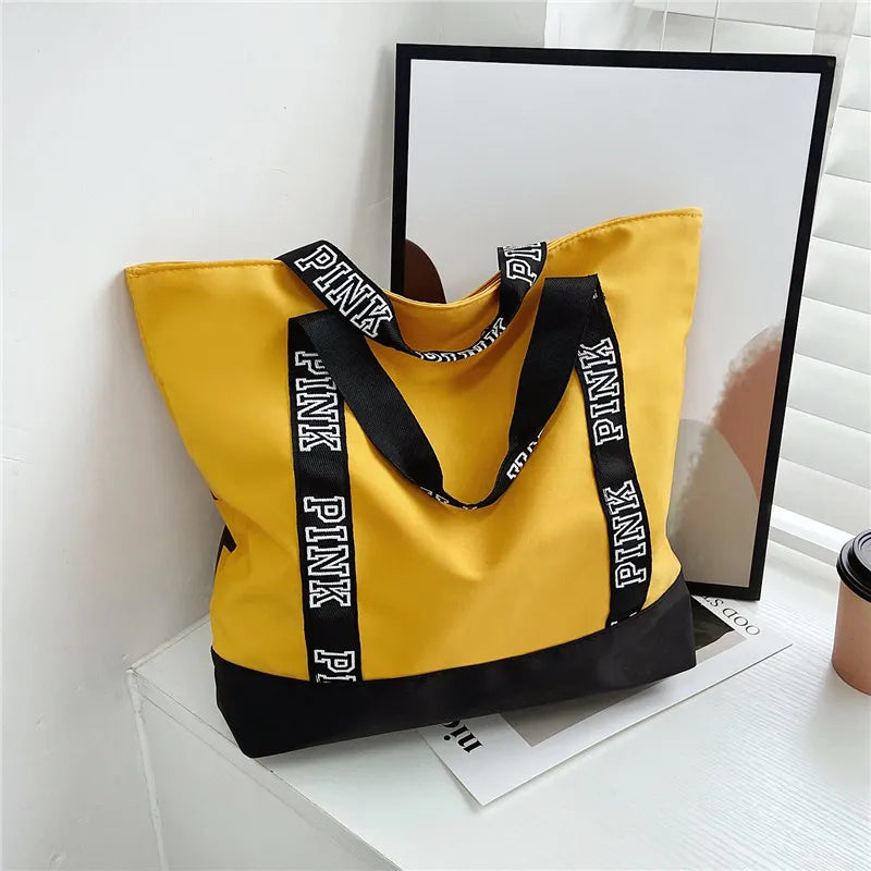 Colorblock Pink Letter Graphic Tote Handbags Woman Shoulder Bags