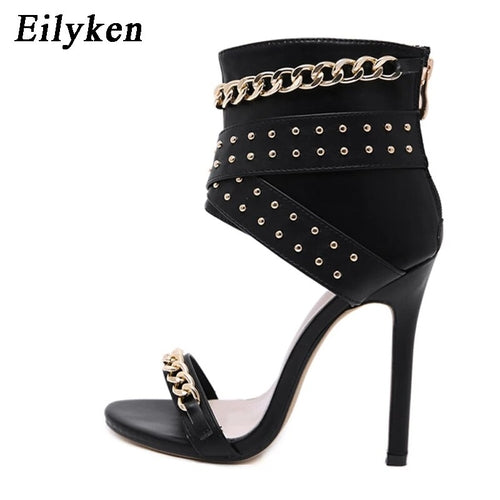 Eilyken Rivet Metal Decoration High Heel Sandals Women Cover Heel For