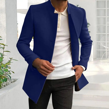 Trendy Men Suit Coat Formal Men Woolen Coat Long Sleeves Keep Warm