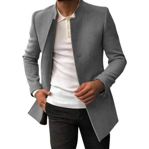 Trendy Men Suit Coat Formal Men Woolen Coat Long Sleeves Keep Warm