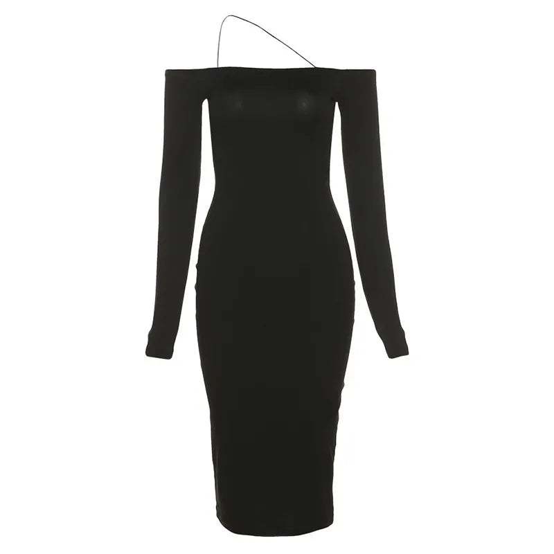 One Shoulder Backless Midi Dress Sexy Pink Dresses Ladies Black