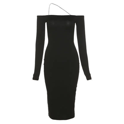 One Shoulder Backless Midi Dress Sexy Pink Dresses Ladies Black