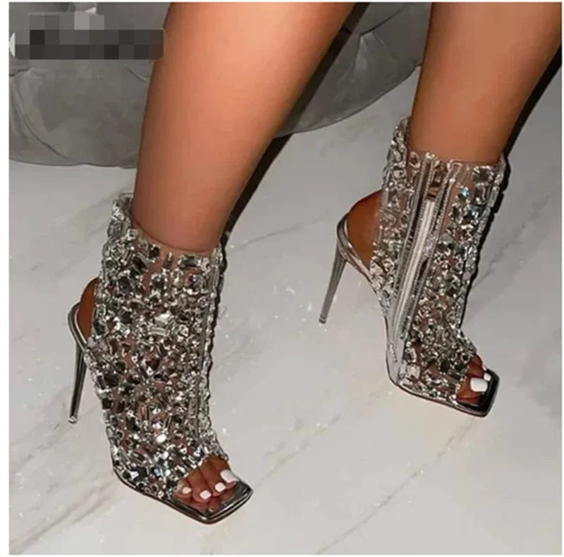 Brand Design New Crystal/rivet Zipper Sandals Stage Banquet