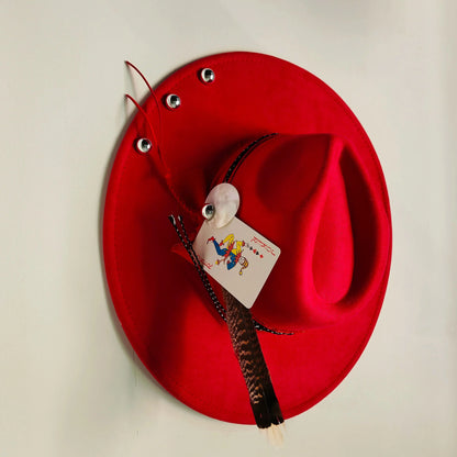 Retro Suede Fedora Hat with Feather Accessories