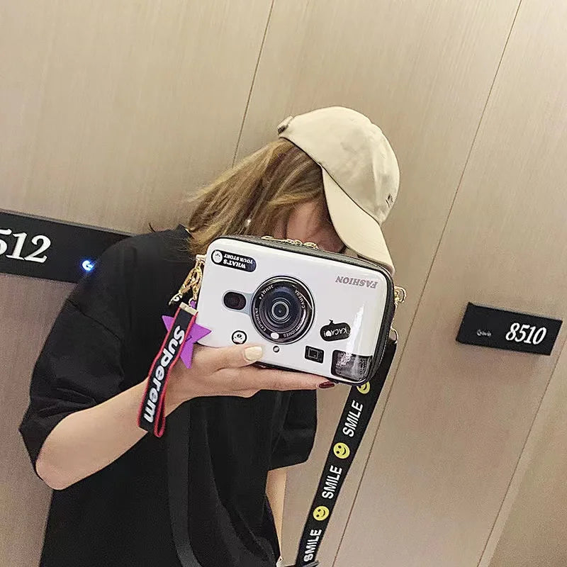 Trendy Camera Design Cartoon Print PU Female Shoulder Bag Crossbody