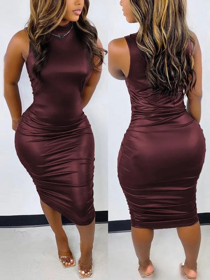 Elegant Women's Round Neck Bodycon Midi Dress Fashion Printed