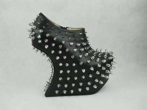 New Patent Leather Black Rivet Heelless Shoes Sexy Luxury Women