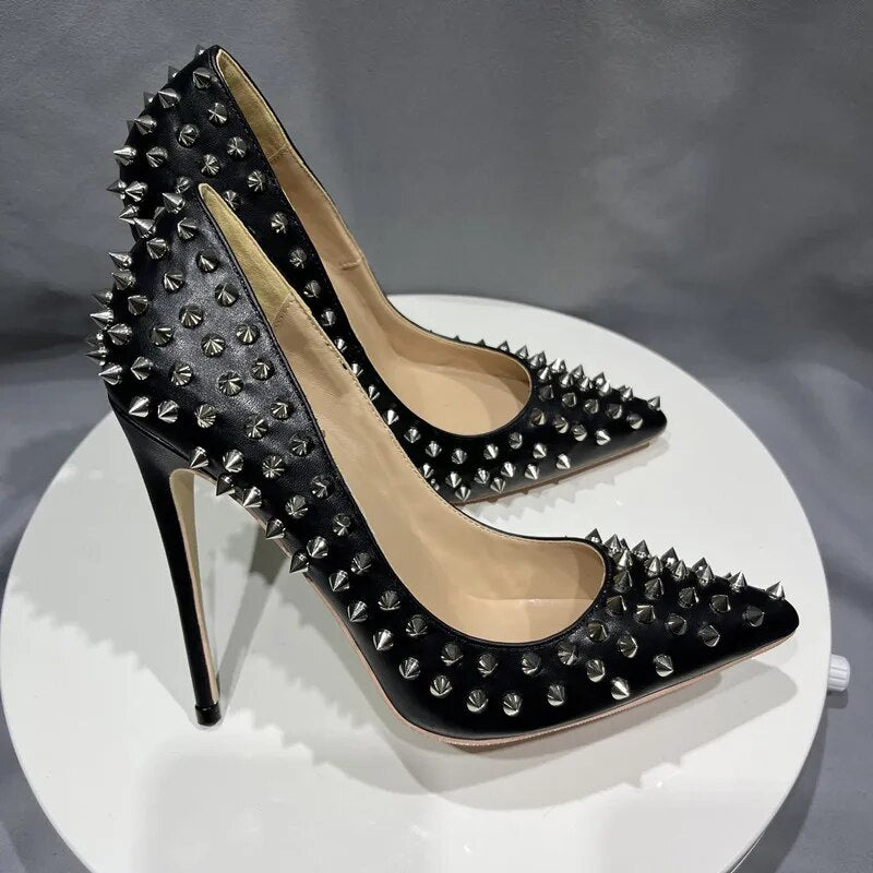 All Spikes Rivets Women Pumps Pointed Toe Super High  Party Heels