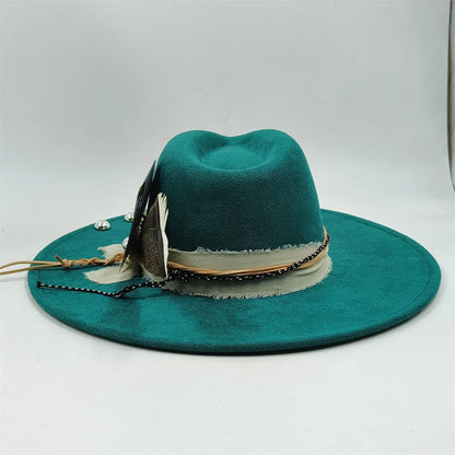 Retro Suede Fedora Hat with Feather Accessories