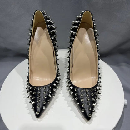 All Spikes Rivets Women Pumps Pointed Toe Super High  Party Heels