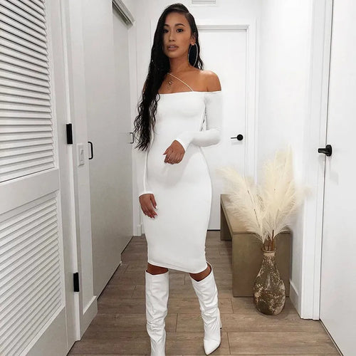 One Shoulder Backless Midi Dress Sexy Pink Dresses Ladies Black