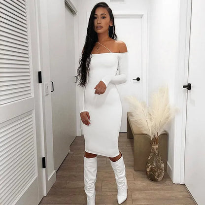 One Shoulder Backless Midi Dress Sexy Pink Dresses Ladies Black