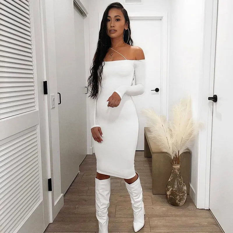One Shoulder Backless Midi Dress Sexy Pink Dresses Ladies Black