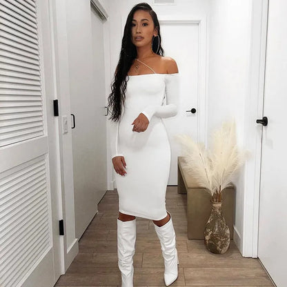 One Shoulder Backless Midi Dress Sexy Pink Dresses Ladies Black