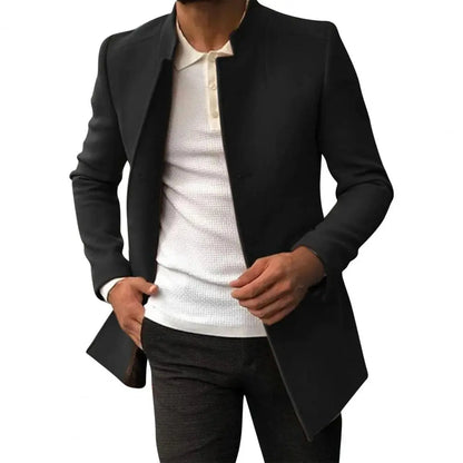 Trendy Men Suit Coat Formal Men Woolen Coat Long Sleeves Keep Warm