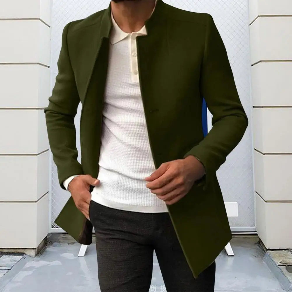 Trendy Men Suit Coat Formal Men Woolen Coat Long Sleeves Keep Warm