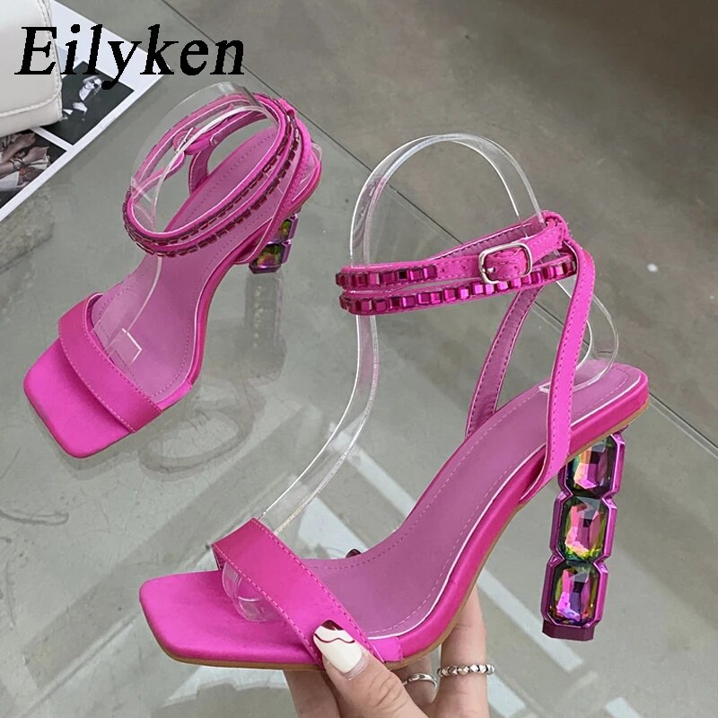 Eilyken Summer Crystal Embellished High Heel Sandals Women Diamond