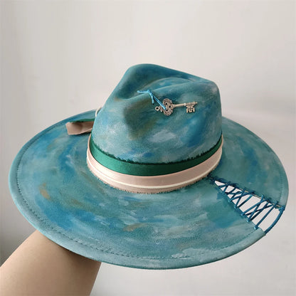 Retro Suede Fedora Hat with Feather Accessories