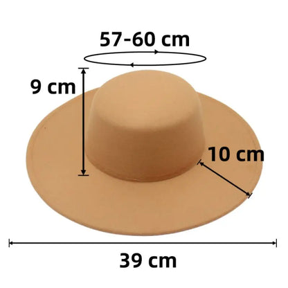 10cm Big Wide Brim French Fedora Hat Solid Classic Wool Jazz Flat Brim
