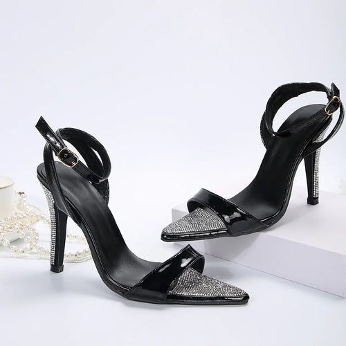 Women's Fashion Sexy Pointed Toe Sandals Rhinestone Stiletto Heel