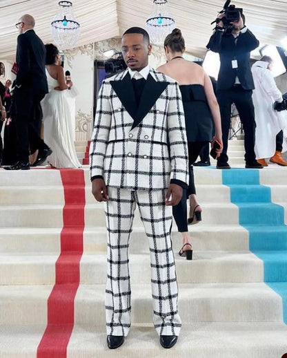 Fashion Wedding Men Suit Dark Checkered Tailor-Made Tuxedo 2-Pieces