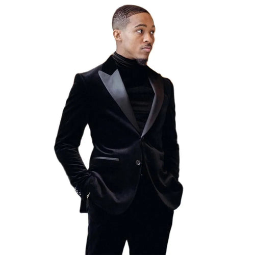Velvet Mens Suits Slim Fit Groomsmen Wedding Tuxedos 2 Pieces Sets