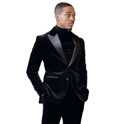 Velvet Mens Suits Slim Fit Groomsmen Wedding Tuxedos 2 Pieces Sets
