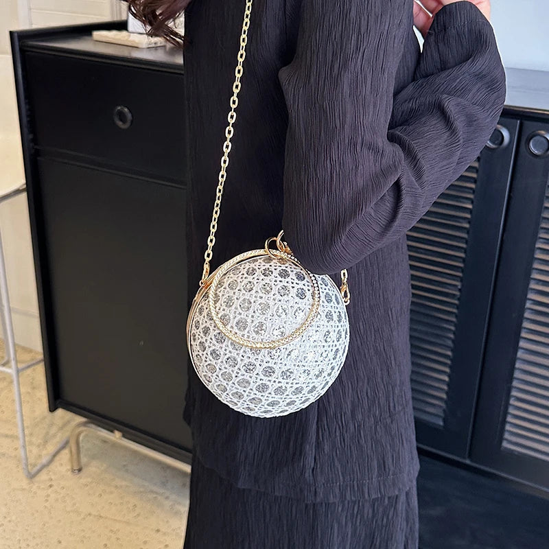 Sparkly Round Evening Purses for Women Shiny Diamonds Handbag Unusual