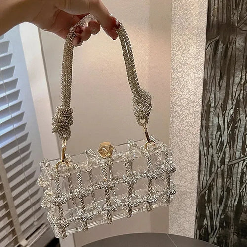 Diamond Clear Acrylic Box Evening Clutch Bags Women Boutique Woven