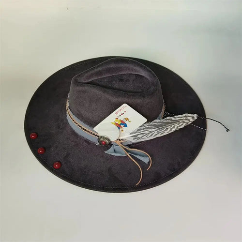 Retro Suede Fedora Hat with Feather Accessories
