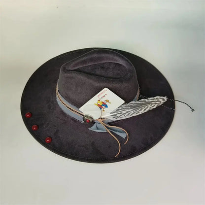 Retro Suede Fedora Hat with Feather Accessories