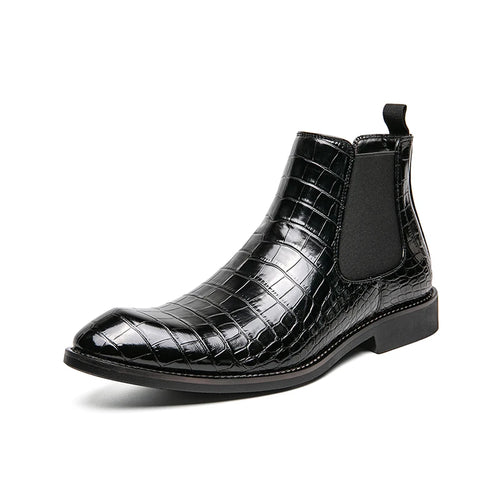 Men Classic Chelsea Boots PU Crocodile Pattern Square Toe Wear Fashion