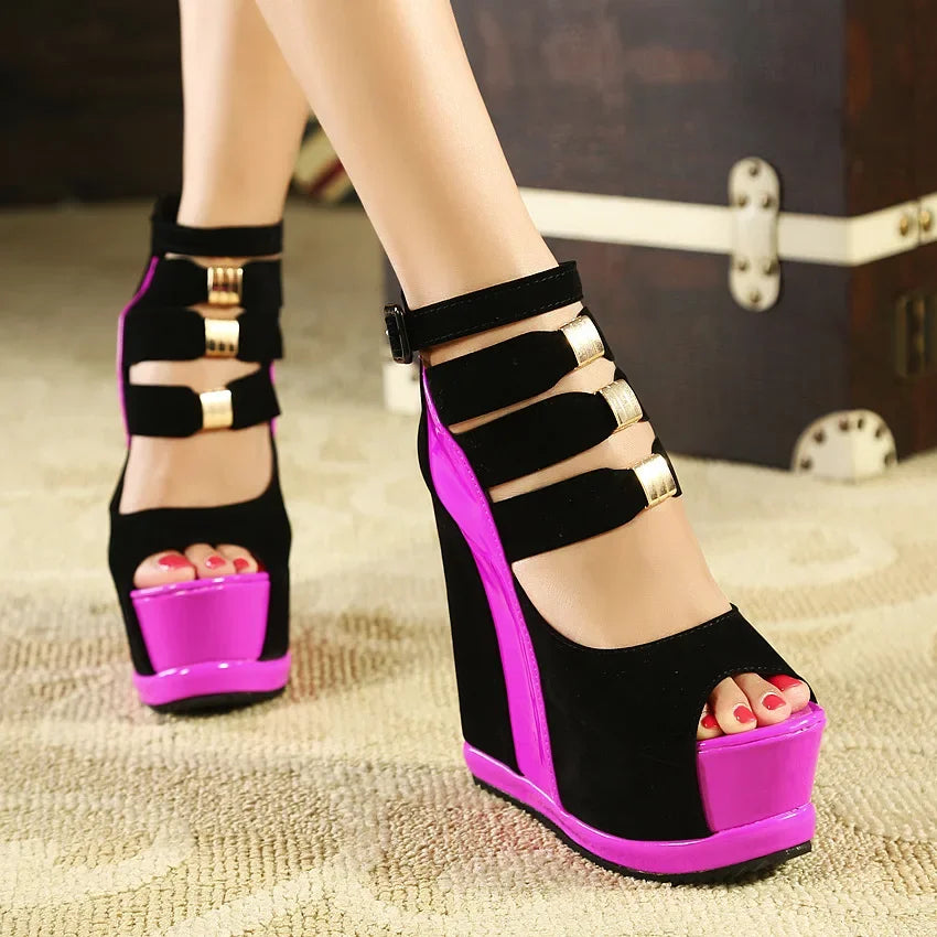 New Genuine Women Platform Sandals Wedges High heel 14cm Peep Toe