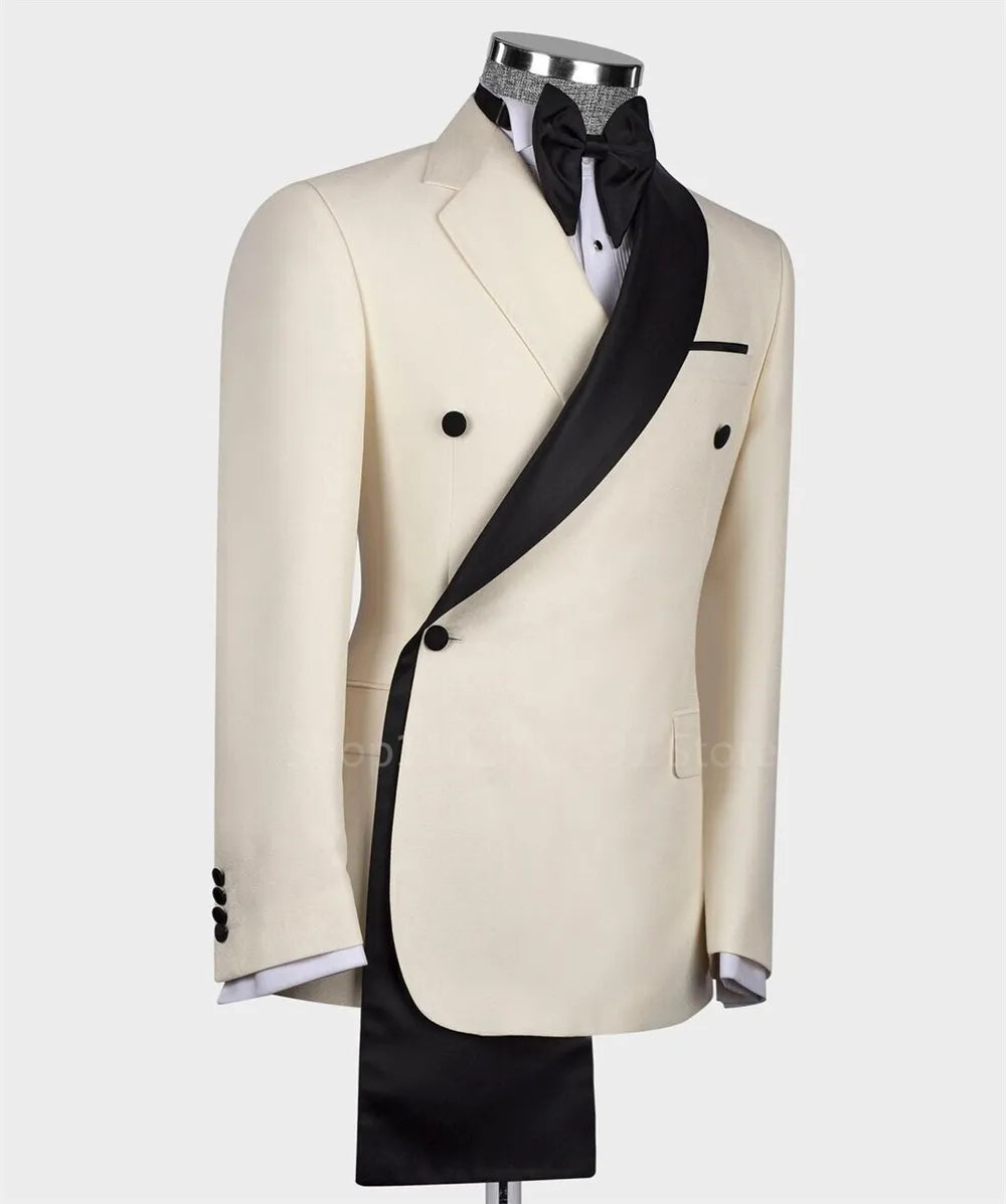 Fashion Suits for Men Slim Fit Double Breasted Blazer Pants 2 Pieces