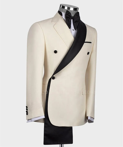 Fashion Suits for Men Slim Fit Double Breasted Blazer Pants 2 Pieces