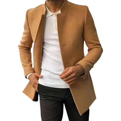 Trendy Men Suit Coat Formal Men Woolen Coat Long Sleeves Keep Warm