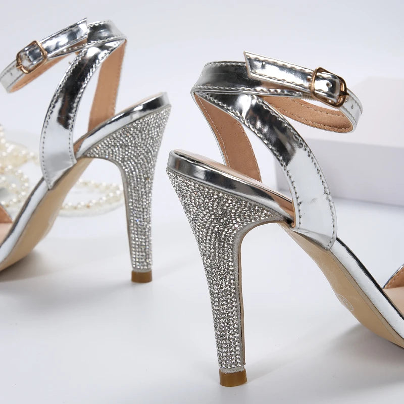 Women's Fashion Sexy Pointed Toe Sandals Rhinestone Stiletto Heel