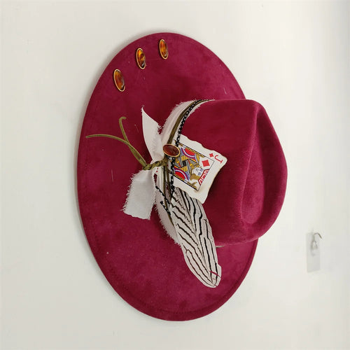 Retro Suede Fedora Hat with Feather Accessories