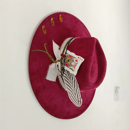 Retro Suede Fedora Hat with Feather Accessories