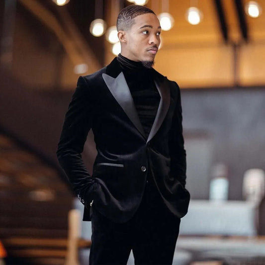 Velvet Mens Suits Slim Fit Groomsmen Wedding Tuxedos 2 Pieces Sets