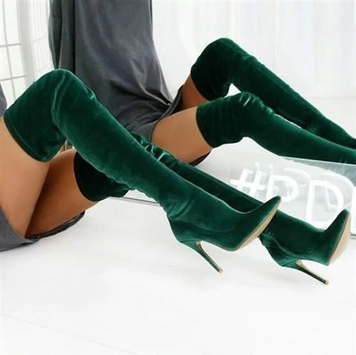 Woman Suede High Heel Boots Solid Color Over The Knee High Boots