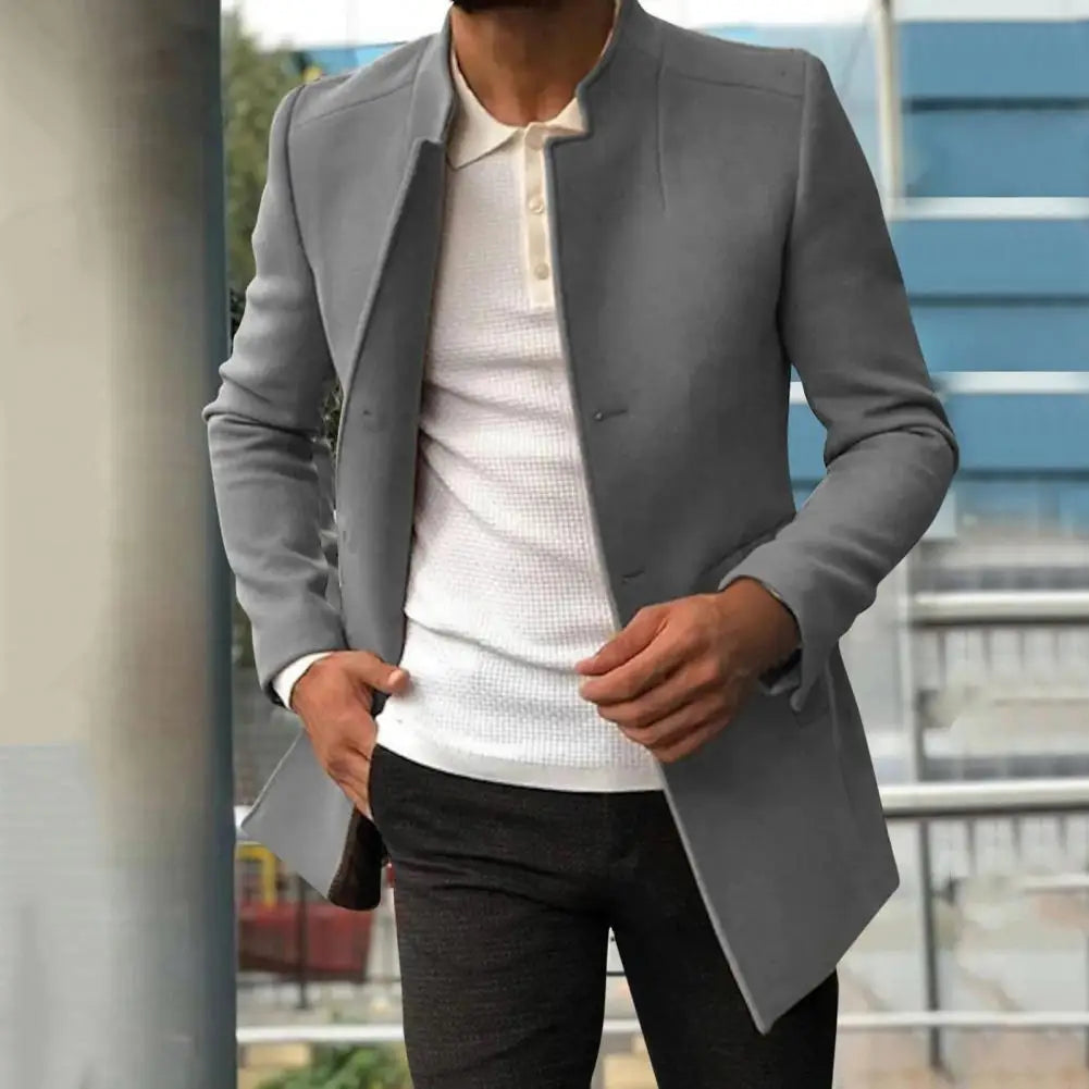 Trendy Men Suit Coat Formal Men Woolen Coat Long Sleeves Keep Warm