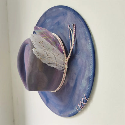Retro Suede Fedora Hat with Feather Accessories