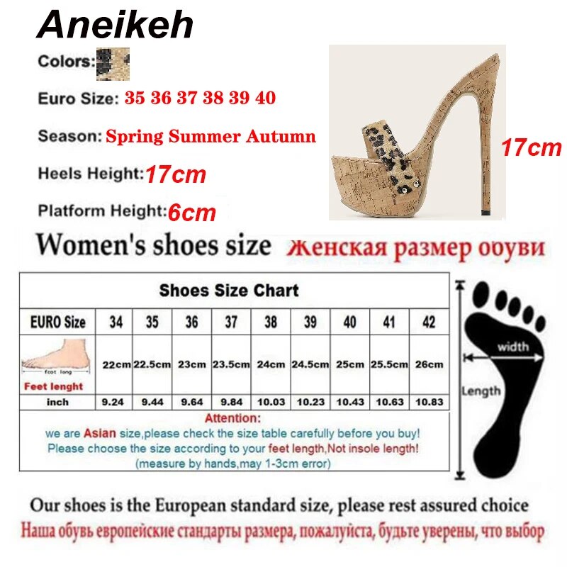 Aneikeh Sexy Leopard Platform Sandals High Heels Summer Slippers