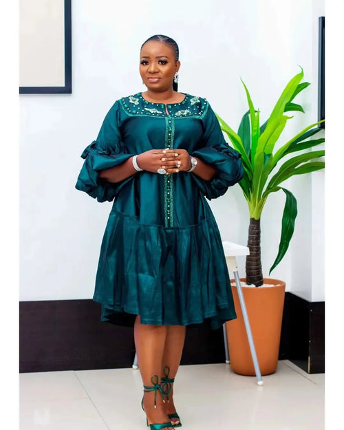 Plus Size African Loose Diamond Dress for Women Elegant