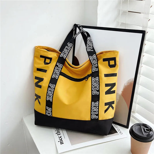 Colorblock Pink Letter Graphic Tote Handbags Woman Shoulder Bags