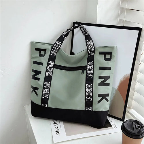 Colorblock Pink Letter Graphic Tote Handbags Woman Shoulder Bags