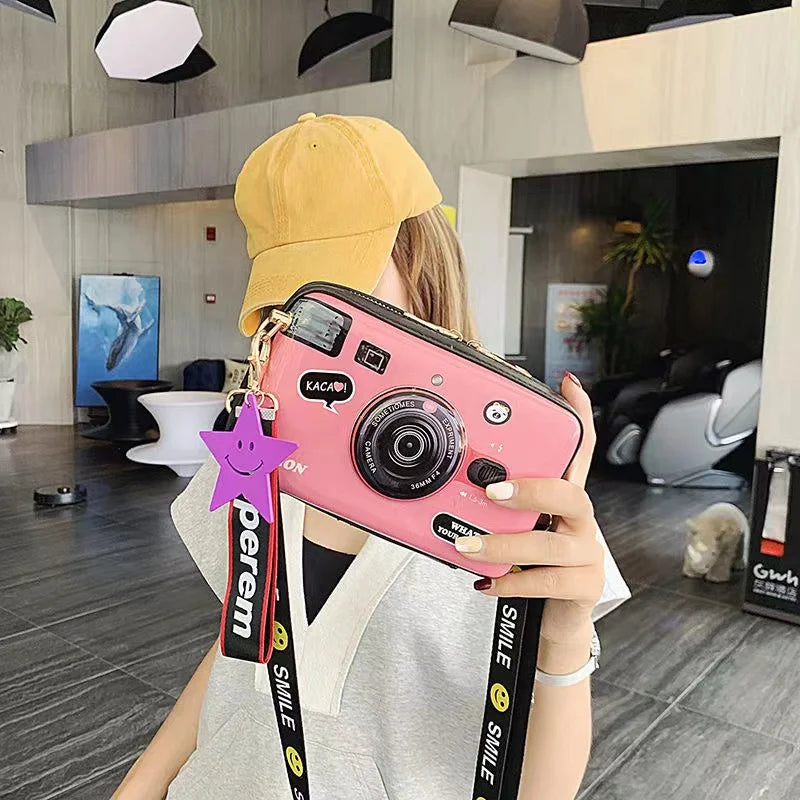 Trendy Camera Design Cartoon Print PU Female Shoulder Bag Crossbody