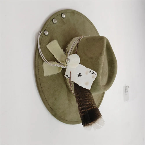 Retro Suede Fedora Hat with Feather Accessories